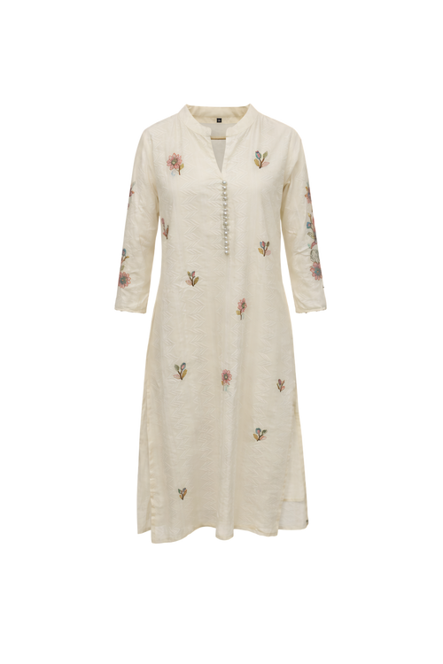 Off White Embroidered Kurta for Women