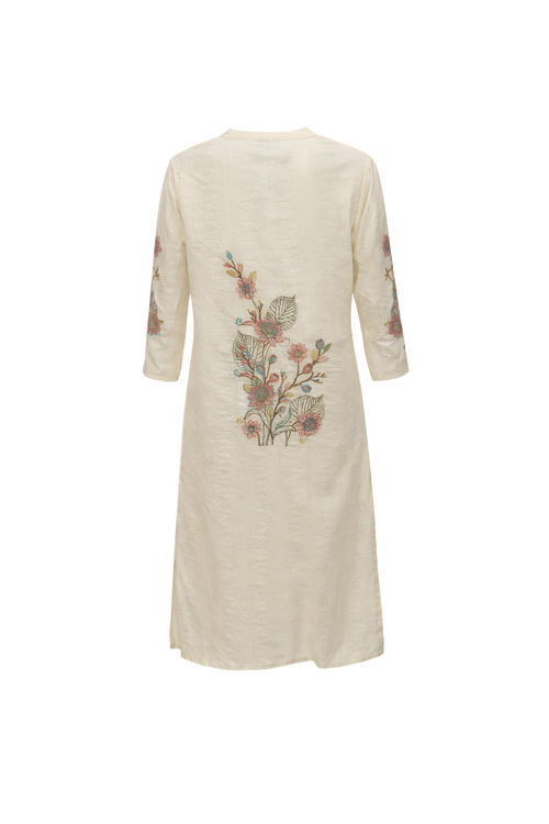 Off White Embroidered Kurta for Women